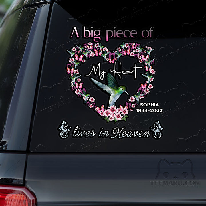 Personalized Hummingbird Memorial Car Decal - Piece Of Heart Heaven