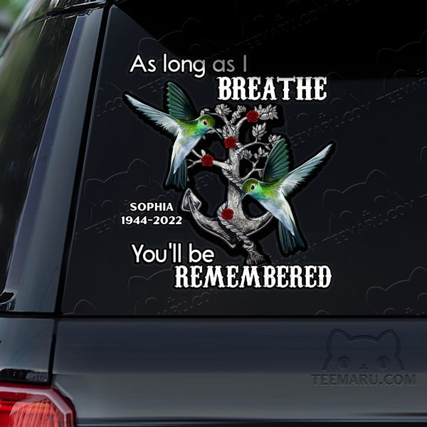 Personalized Hummingbird Memorial Car Decal - Breathe, Remembered