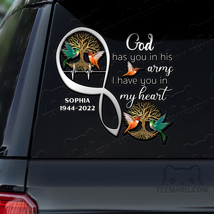 Personalized Tree Of Life Hummingbird Memorial Car Decal - God's Arms, My Heart