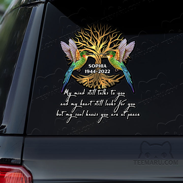 Personalized Tree Of Life Hummingbird Memorial Car Decal - Mind Talks, Heart Looks, Soul At Peace