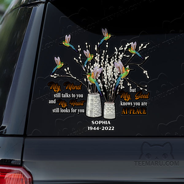 Personalized Hummingbird Memorial Car Decal - Mind Talks, Heart Looks, Soul At Peace