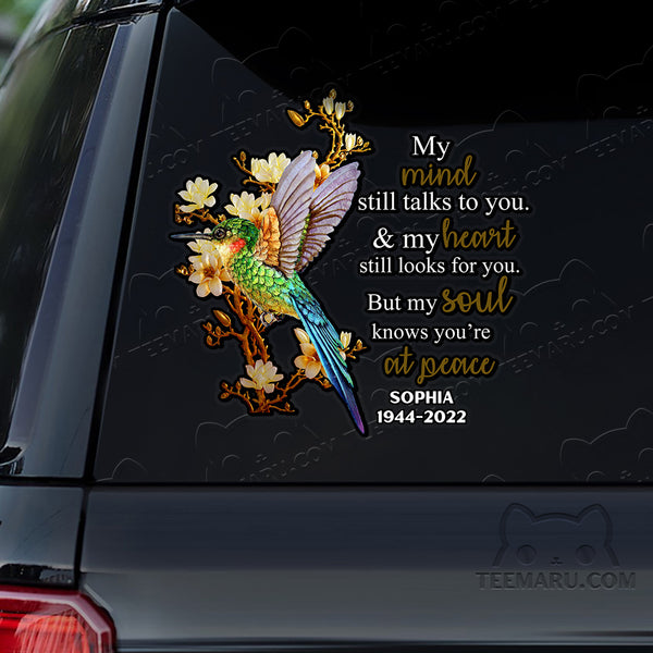 Personalized Hummingbird Memorial Car Decal - Mind Talks, Heart Looks, Soul At Peace