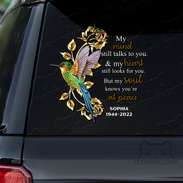 Personalized Hummingbird Memorial Car Decal - Mind Talks, Heart Looks, Soul At Peace