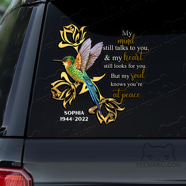 Personalized Hummingbird Memorial Car Decal - Mind Talks, Heart Looks, Soul At Peace