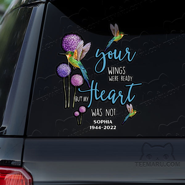 Personalized Hummingbird Memorial Car Decal - Wings Ready, Heart Not