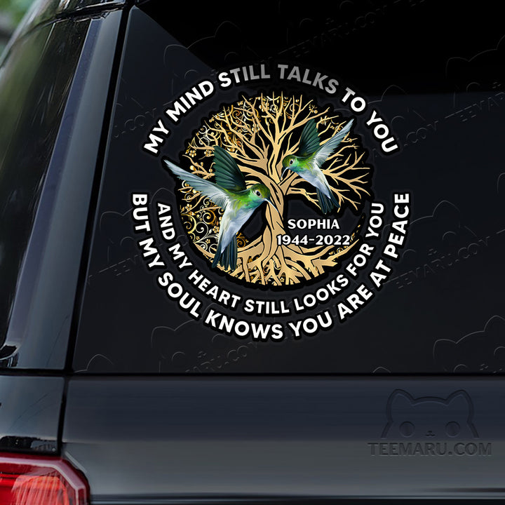 Personalized Tree Of Life Hummingbird Memorial Car Decal - Love Doesn't Go Away, Walks Beside