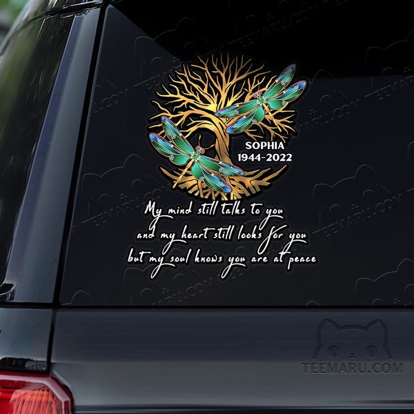 Personalized Tree Of Life Dragonfly Memorial Car Decal - Mind Talks, Heart Looks, Soul At Peace