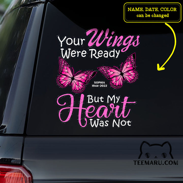 Personalized Pink Butterfly Memorial Car Decal - Your Wings Were Ready