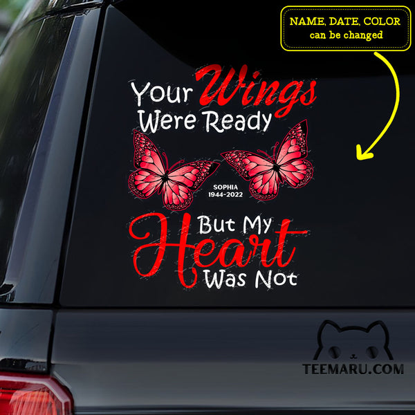 Personalized Red Butterfly Memorial Car Decal - Your Wings Were Ready