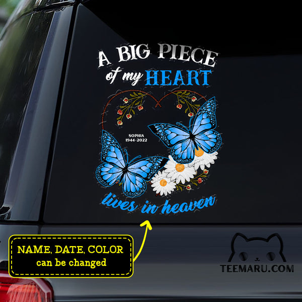 Personalized Daisy Blue Butterfly Memorial Car Decal - A Big Piece Of My Heart