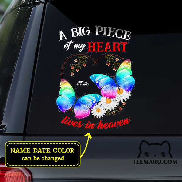 Personalized Daisy Colorful Butterfly Memorial Car Decal - A Big Piece Of My Heart