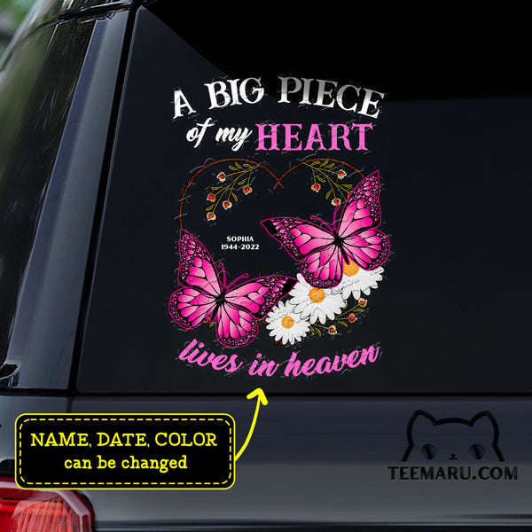 Personalized Daisy Pink Butterfly Memorial Car Decal - A Big Piece Of My Heart