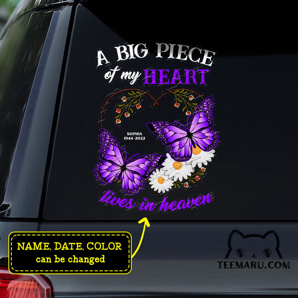 Personalized Daisy Purple Butterfly Memorial Car Decal - A Big Piece Of My Heart