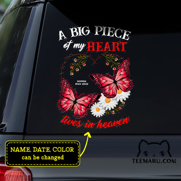 Personalized Daisy Red Butterfly Memorial Car Decal - A Big Piece Of My Heart