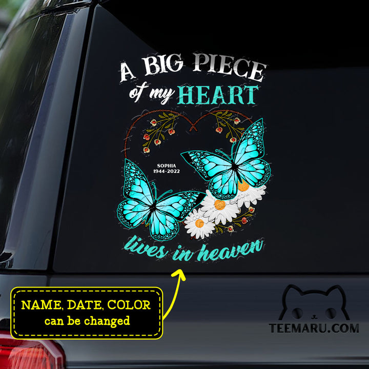 Personalized Daisy Turquoise Butterfly Memorial Car Decal - A Big Piece Of My Heart