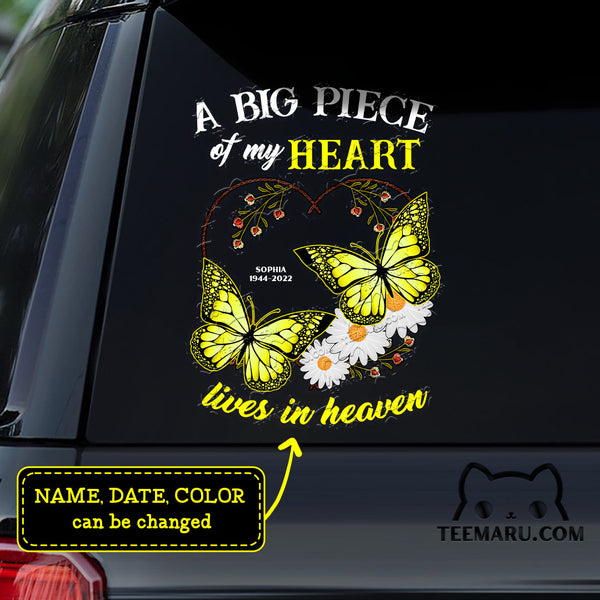 Personalized Daisy Yellow Butterfly Memorial Car Decal - A Big Piece Of My Heart