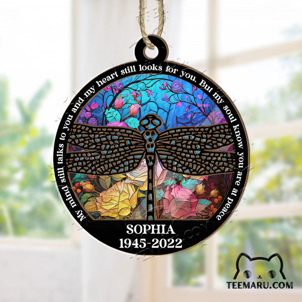 MMSO00201 - Personalized Blue Dragonfly Memorial Suncatcher Ornament - My Mind Still Talks To You