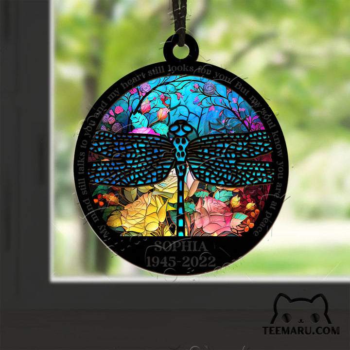 MMSO00201 - Personalized Blue Dragonfly Memorial Suncatcher Ornament - My Mind Still Talks To You