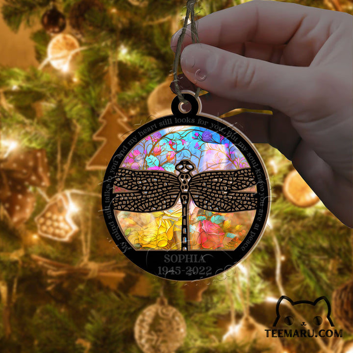 MMSO00201 - Personalized Blue Dragonfly Memorial Suncatcher Ornament - My Mind Still Talks To You