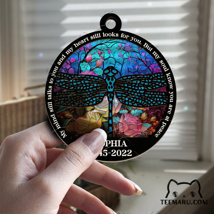 MMSO00201 - Personalized Blue Dragonfly Memorial Suncatcher Ornament - My Mind Still Talks To You