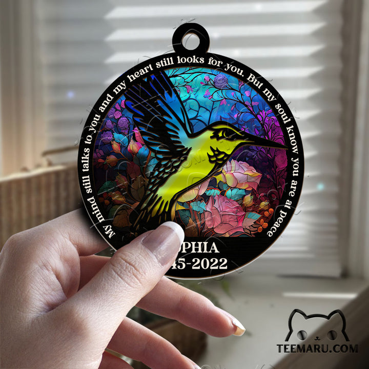 MMSO00201 - Personalized Green Hummingbird Memorial Suncatcher Ornament - My Mind Still Talks To You