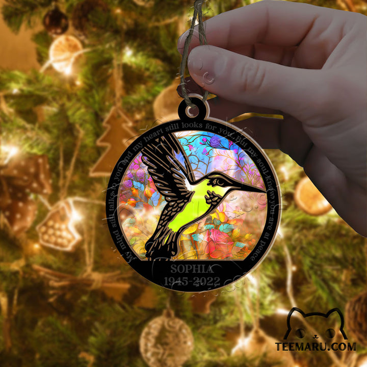 MMSO00201 - Personalized Green Hummingbird Memorial Suncatcher Ornament - My Mind Still Talks To You