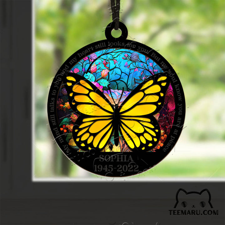 MMSO00202 - Personalized Golden Butterfly Memorial Suncatcher Ornament - My Mind Still Talks To You