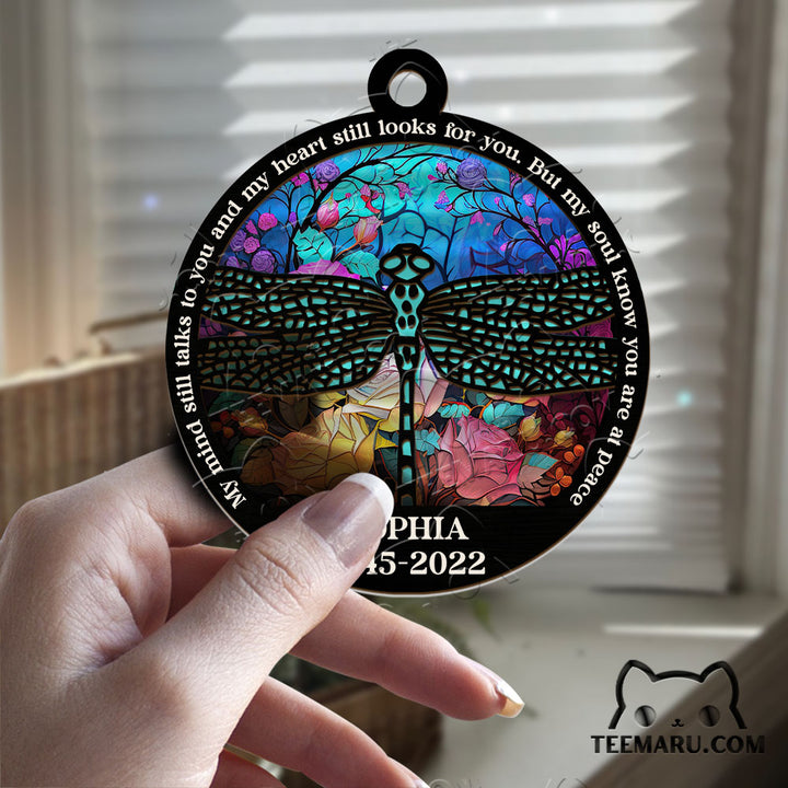 MMSO00202 - Personalized Turquoise Dragonfly Memorial Suncatcher Ornament - My Mind Still Talks To You