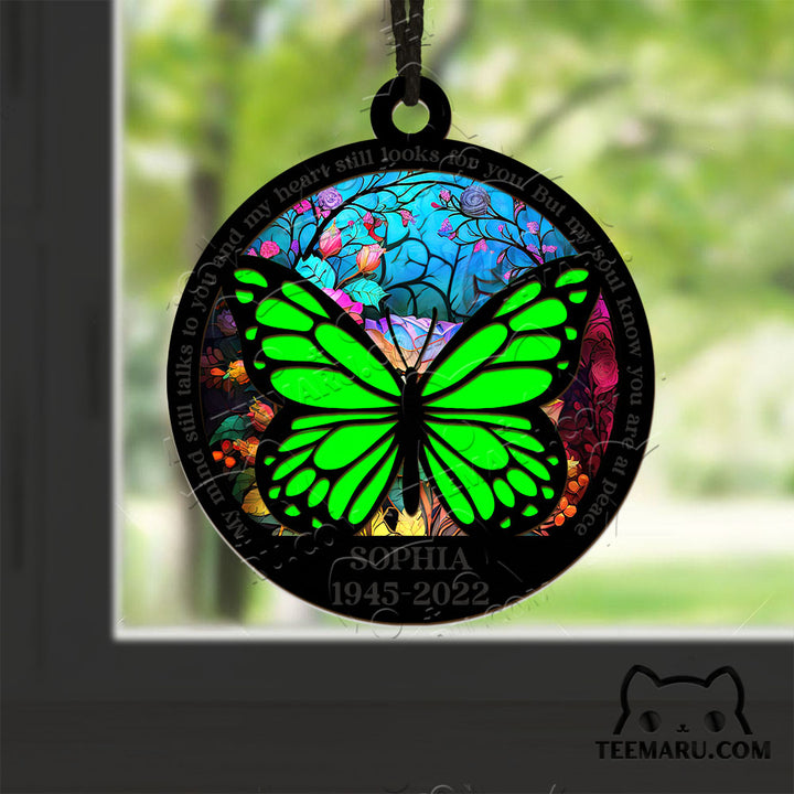 MMSO00203 - Personalized Green Butterfly Memorial Suncatcher Ornament - My Mind Still Talks To You