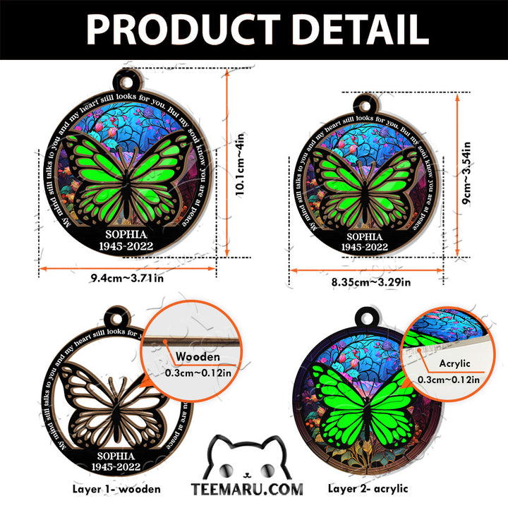 MMSO00203 - Personalized Green Butterfly Memorial Suncatcher Ornament - My Mind Still Talks To You