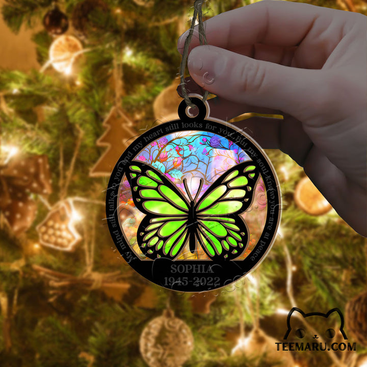 MMSO00203 - Personalized Green Butterfly Memorial Suncatcher Ornament - My Mind Still Talks To You