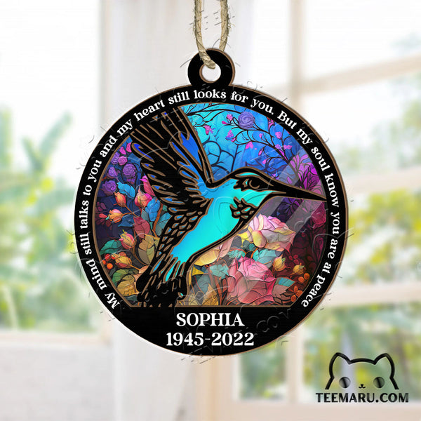 MMSO00203 - Personalized Turquoise Hummingbird Memorial Suncatcher Ornament - My Mind Still Talks To You