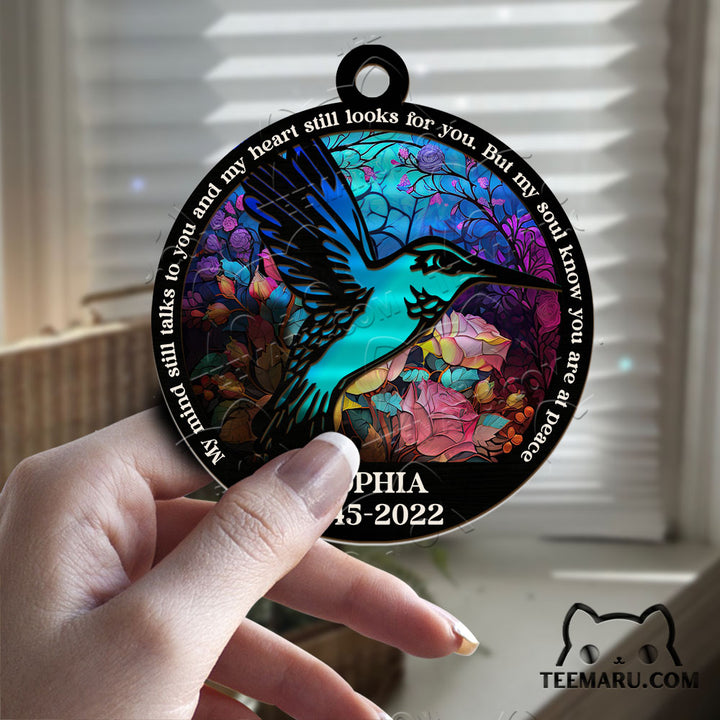 MMSO00203 - Personalized Turquoise Hummingbird Memorial Suncatcher Ornament - My Mind Still Talks To You