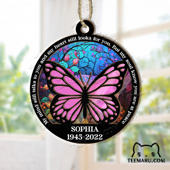 MMSO00205 - Personalized Pink Butterfly Memorial Suncatcher Ornament - My Mind Still Talks To You