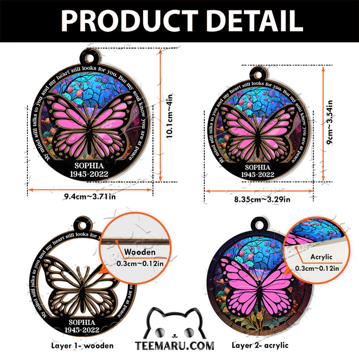MMSO00205 - Personalized Pink Butterfly Memorial Suncatcher Ornament - My Mind Still Talks To You