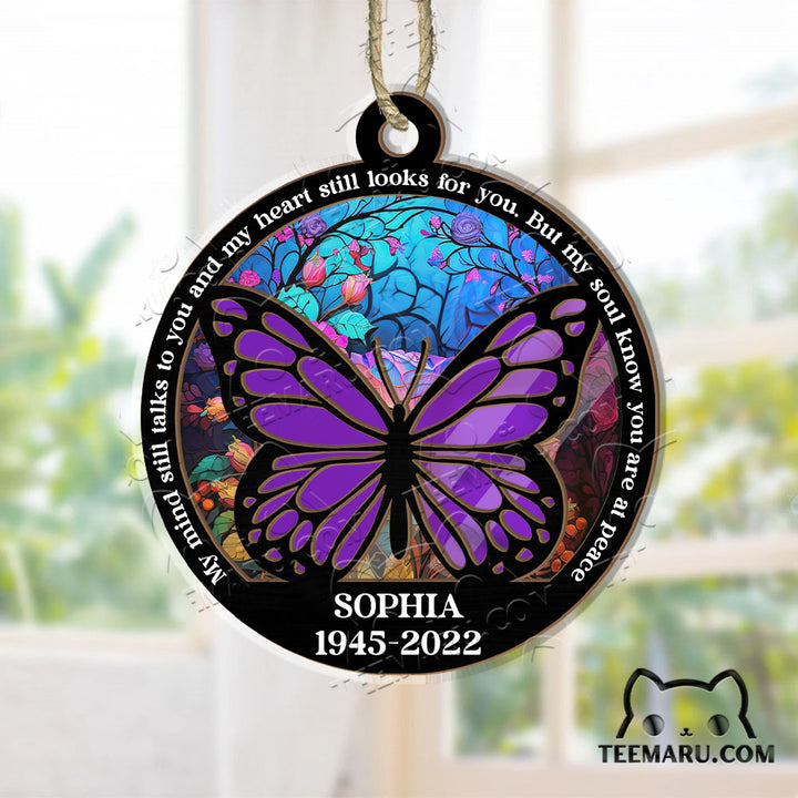 MMSO00206 - Personalized Purple Butterfly Memorial Suncatcher Ornament - My Mind Still Talks To You