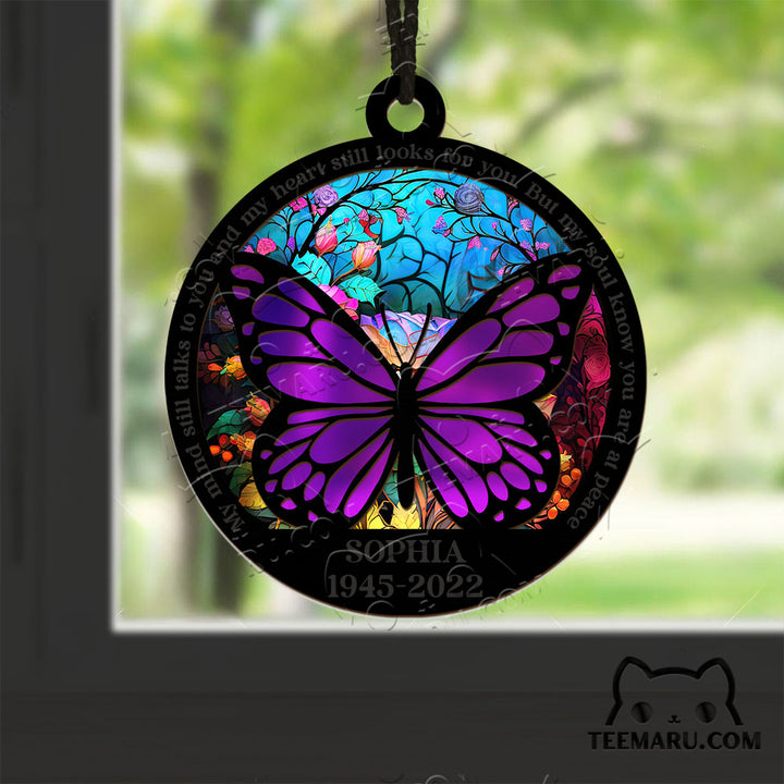 MMSO00206 - Personalized Purple Butterfly Memorial Suncatcher Ornament - My Mind Still Talks To You