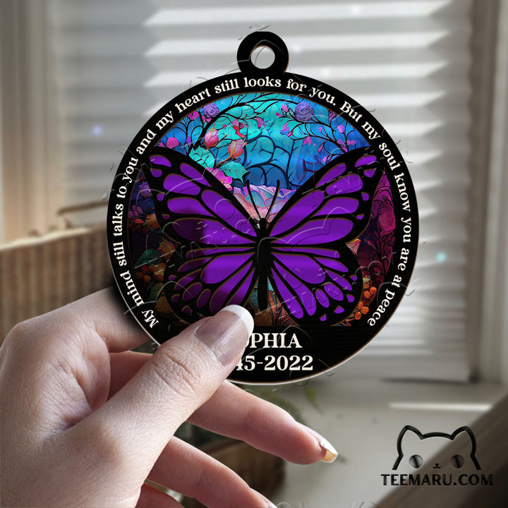 MMSO00206 - Personalized Purple Butterfly Memorial Suncatcher Ornament - My Mind Still Talks To You