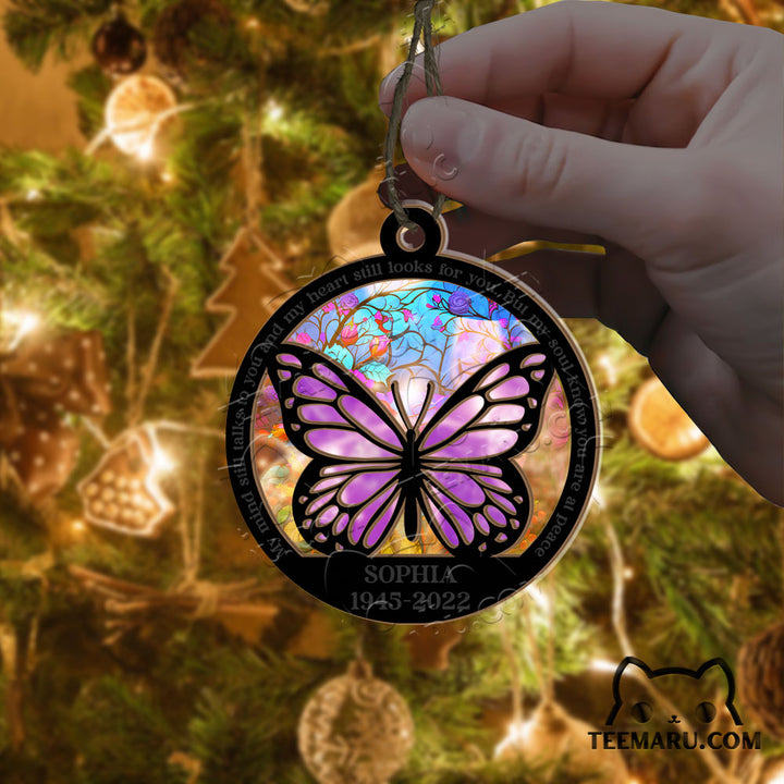 MMSO00206 - Personalized Purple Butterfly Memorial Suncatcher Ornament - My Mind Still Talks To You