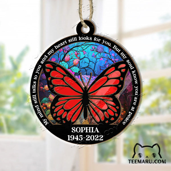 MMSO00207 - Personalized Red Butterfly Memorial Suncatcher Ornament - My Mind Still Talks To You