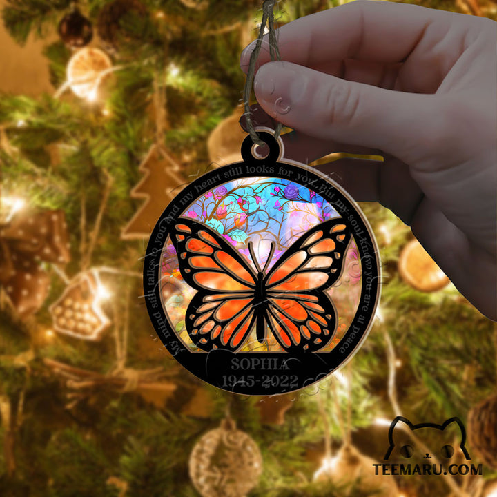 MMSO00207 - Personalized Red Butterfly Memorial Suncatcher Ornament - My Mind Still Talks To You