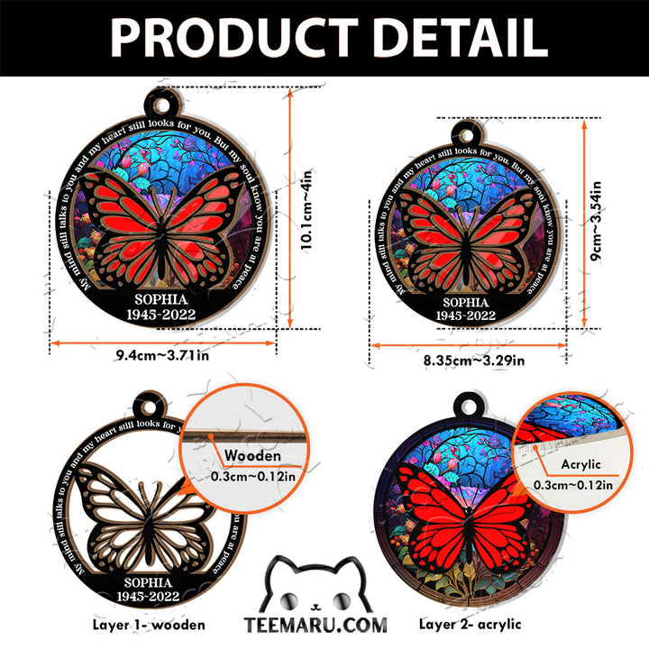 MMSO00207 - Personalized Red Butterfly Memorial Suncatcher Ornament - My Mind Still Talks To You