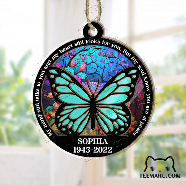 MMSO00208 - Personalized Turquoise Butterfly Memorial Suncatcher Ornament - My Mind Still Talks To You