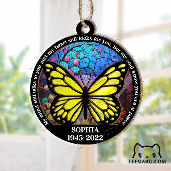 MMSO00209 - Personalized Yellow Butterfly Memorial Suncatcher Ornament - My Mind Still Talks To You