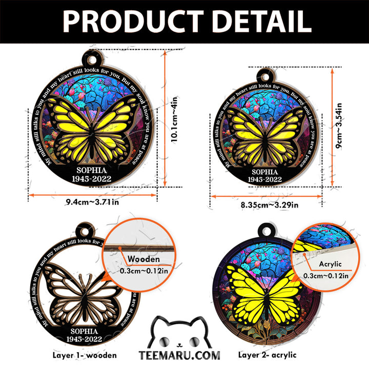 MMSO00209 - Personalized Yellow Butterfly Memorial Suncatcher Ornament - My Mind Still Talks To You