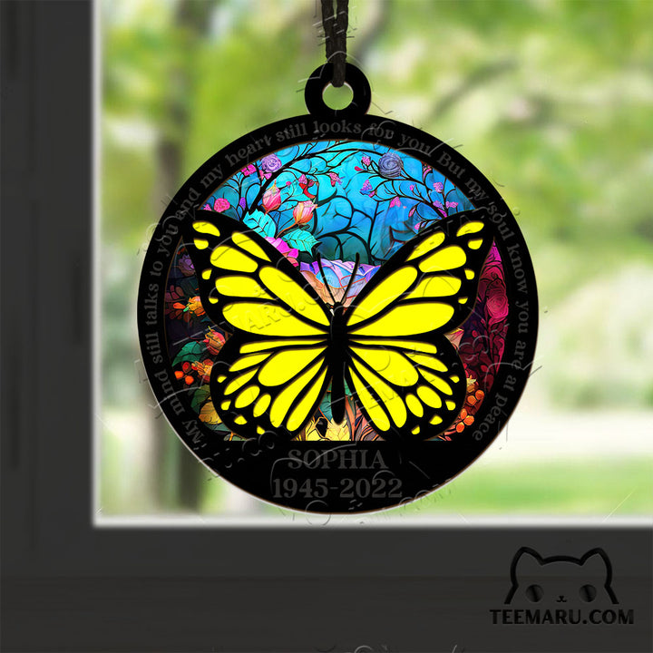 MMSO00209 - Personalized Yellow Butterfly Memorial Suncatcher Ornament - My Mind Still Talks To You