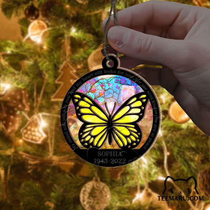 MMSO00209 - Personalized Yellow Butterfly Memorial Suncatcher Ornament - My Mind Still Talks To You