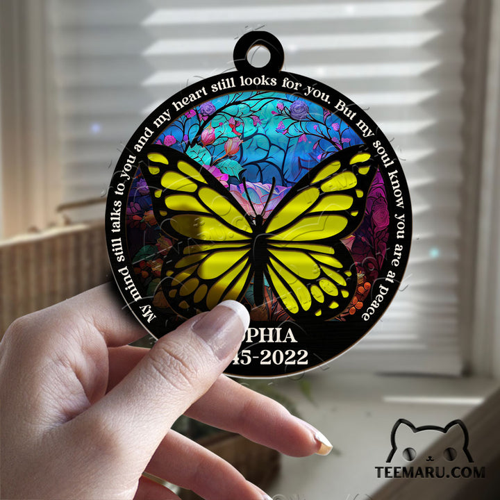 MMSO00209 - Personalized Yellow Butterfly Memorial Suncatcher Ornament - My Mind Still Talks To You