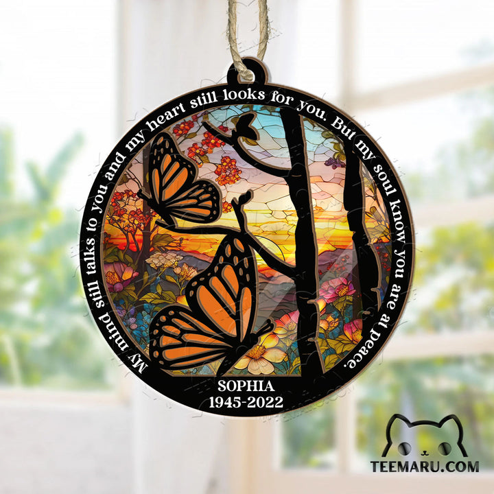 MMSO0103 - Personalized Orange Butterfly Memorial Suncatcher Ornament - My Mind Still Talks To You