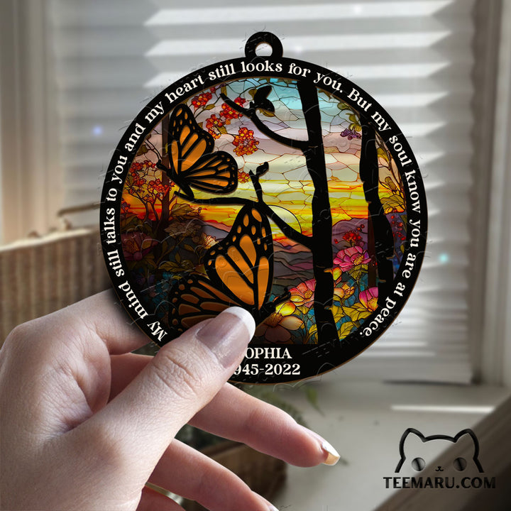 MMSO0103 - Personalized Orange Butterfly Memorial Suncatcher Ornament - My Mind Still Talks To You